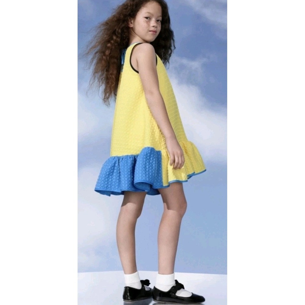 Victoria Beckham Target Yellow Cloque Ruffle Dress Shift Mod Summer Casual SZ 4T